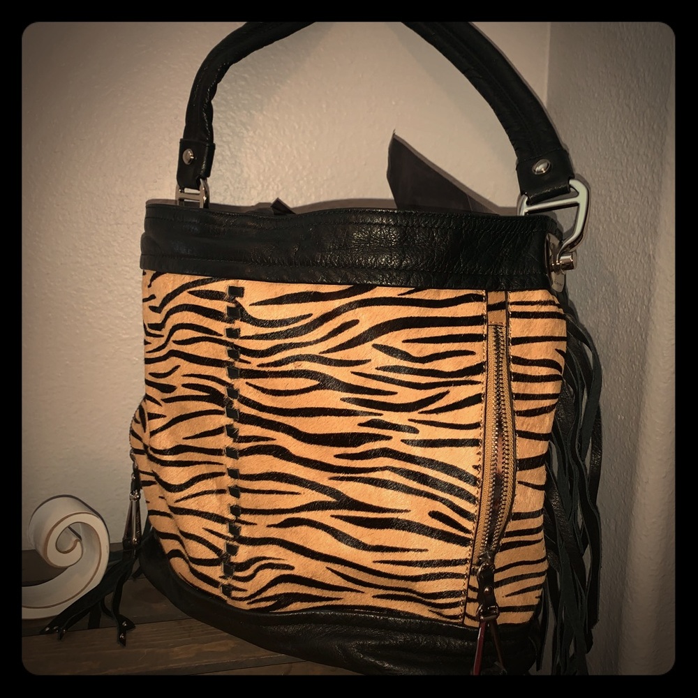 B. Makowsky zebra bag w/ fringe genuine leather